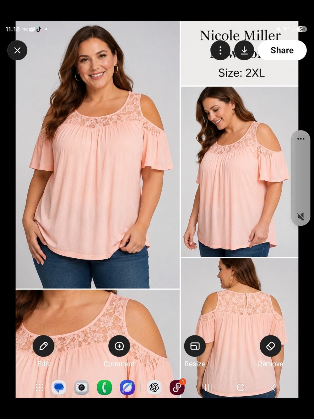 Nicole Miller Blush Pink Cold-Shoulder Lace Yoke Tunic - Picture 1 of 9